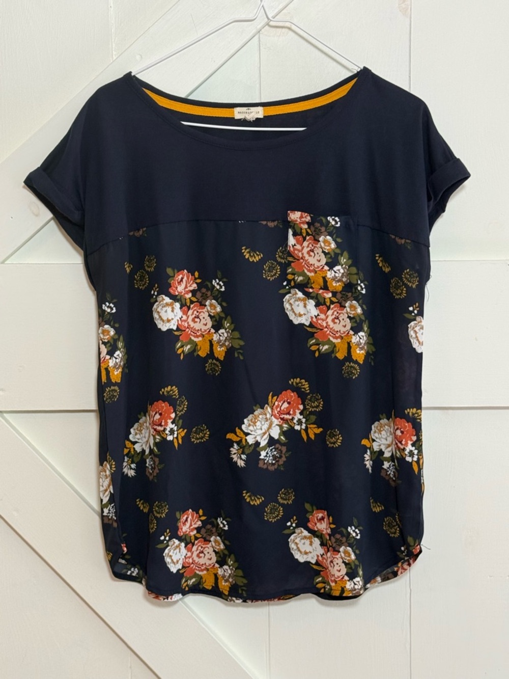 Mason & Belle Medium Navy Floral Short Sleeve Boho Top